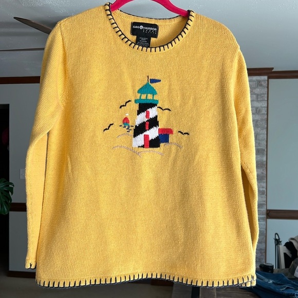 Sag Harbor Petite Medium Yellow Lighthouse Sweater - Picture 1 of 7